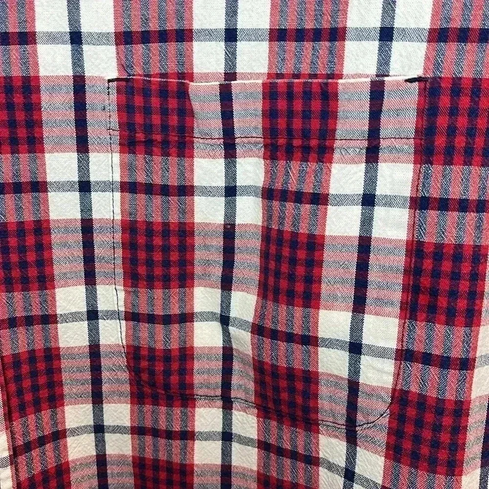 EUC J. Crew Shirt Mens XL Red White Blue Plaid Black Label Long Sleeve Button Up